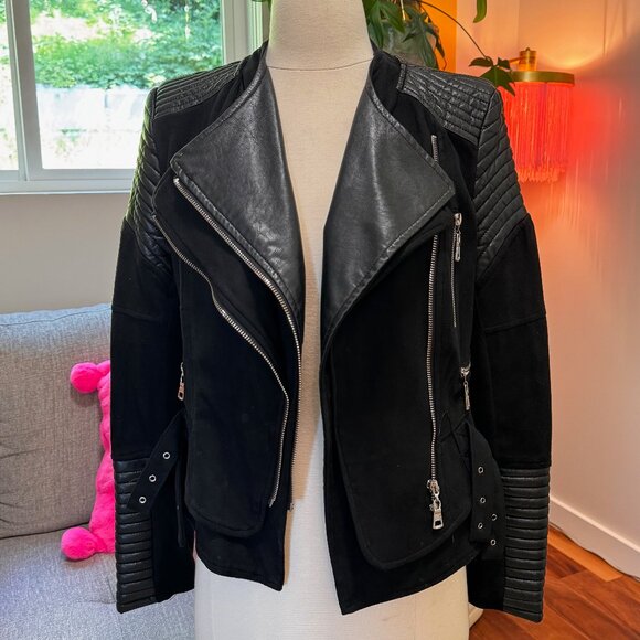 Ivory & Chain Bessie vegan suede cropped moto biker jacket (size S US, 8 AUS) - Picture 7 of 15